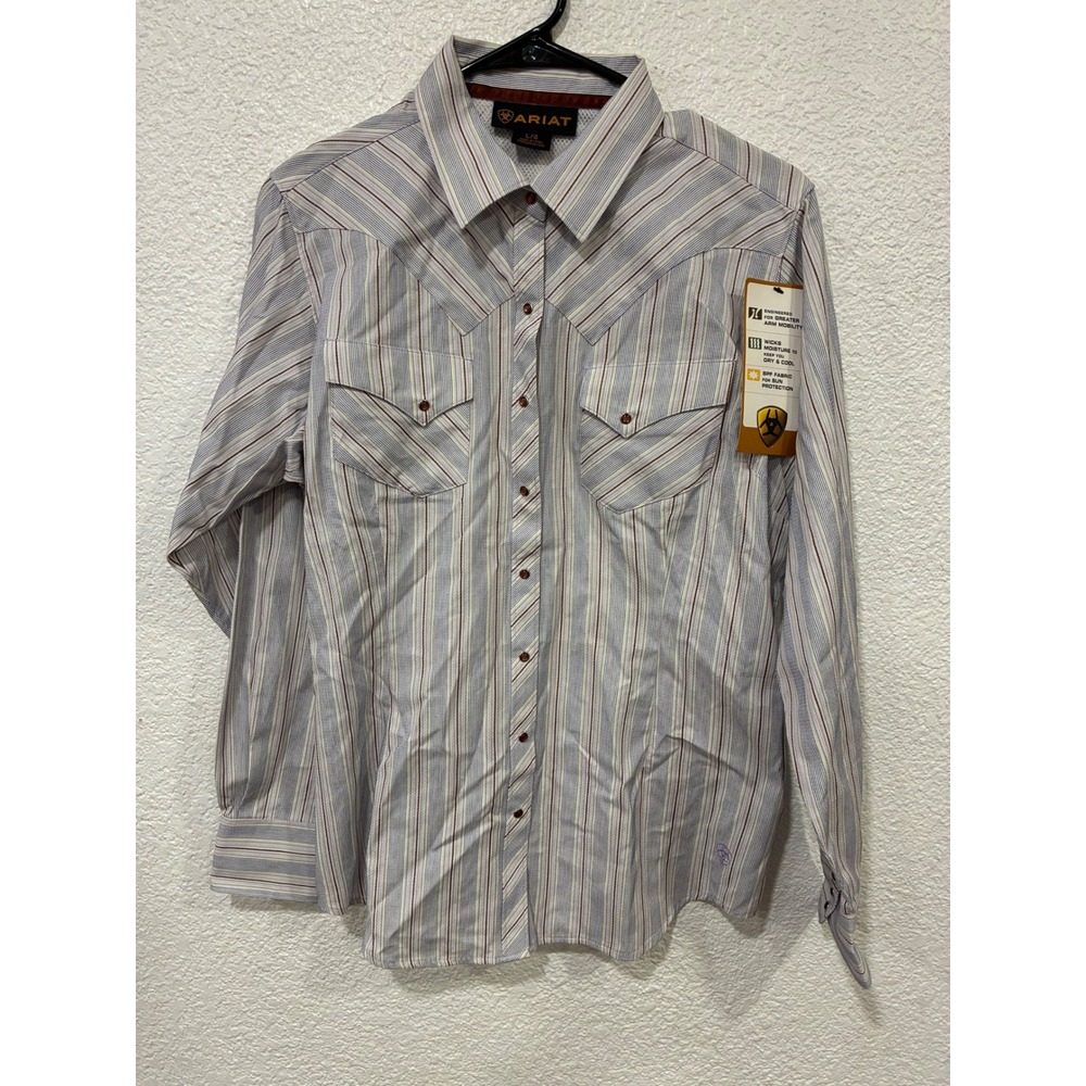 Ariat Mens Western Pearl Snap Shirt Long Sleeve Striped SPF Wicking Large NWT